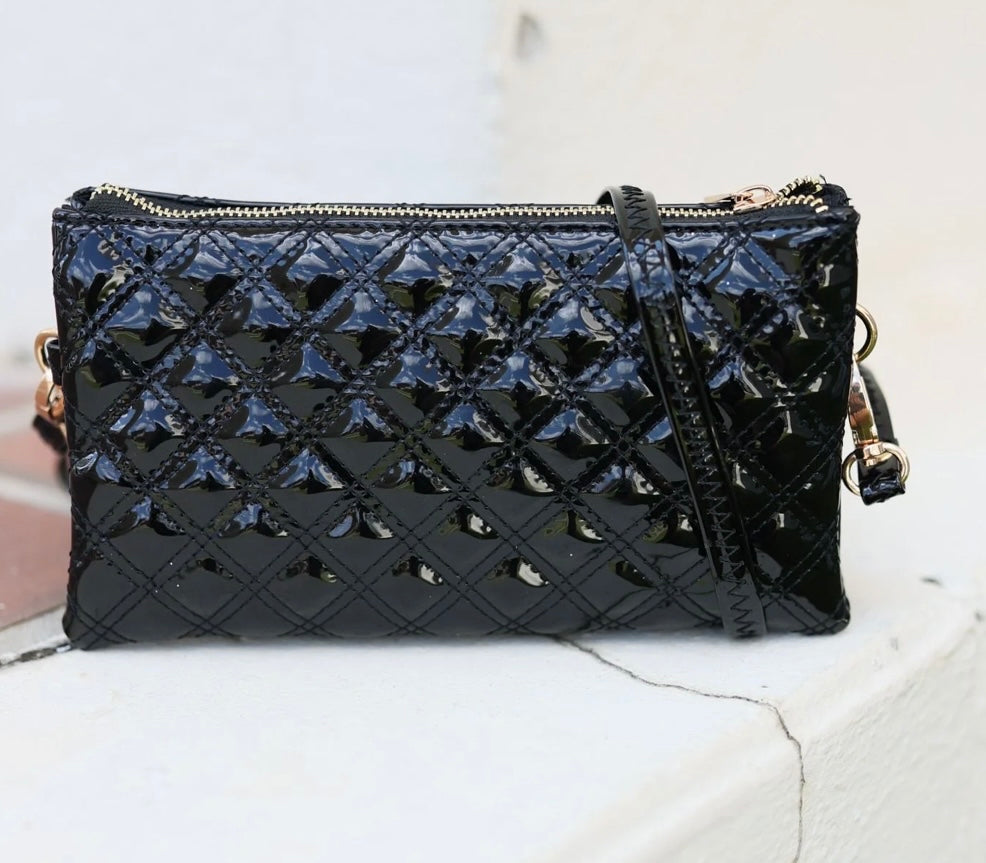 Gigi Crossbody Wristlet Bag in Black Patent