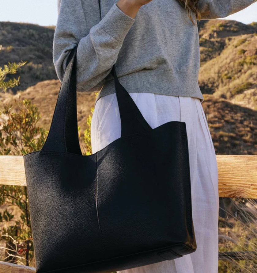 Vida Hobo Tote in Black Micro Pebbled Leather