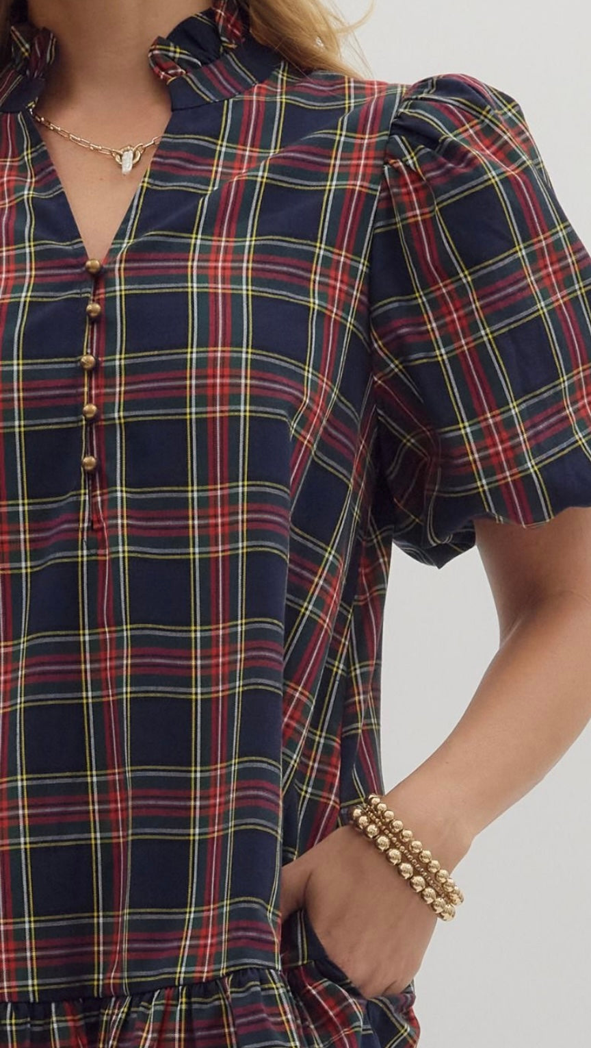Kayla Dress in Navy Plaid