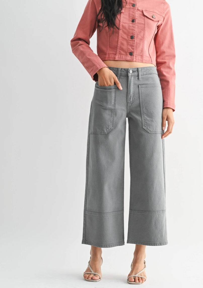 High Rise Cropped Wide Leg Jean in Storm Grey