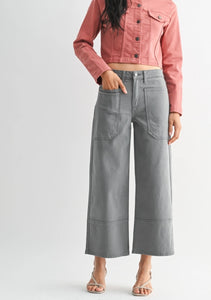High Rise Cropped Wide Leg Jean in Storm Grey