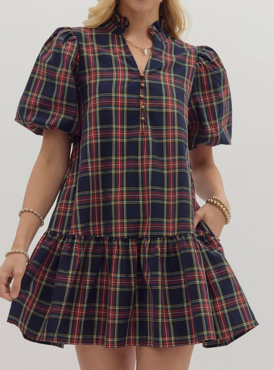 Kayla Dress in Navy Plaid
