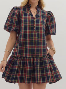 Kayla Dress in Navy Plaid