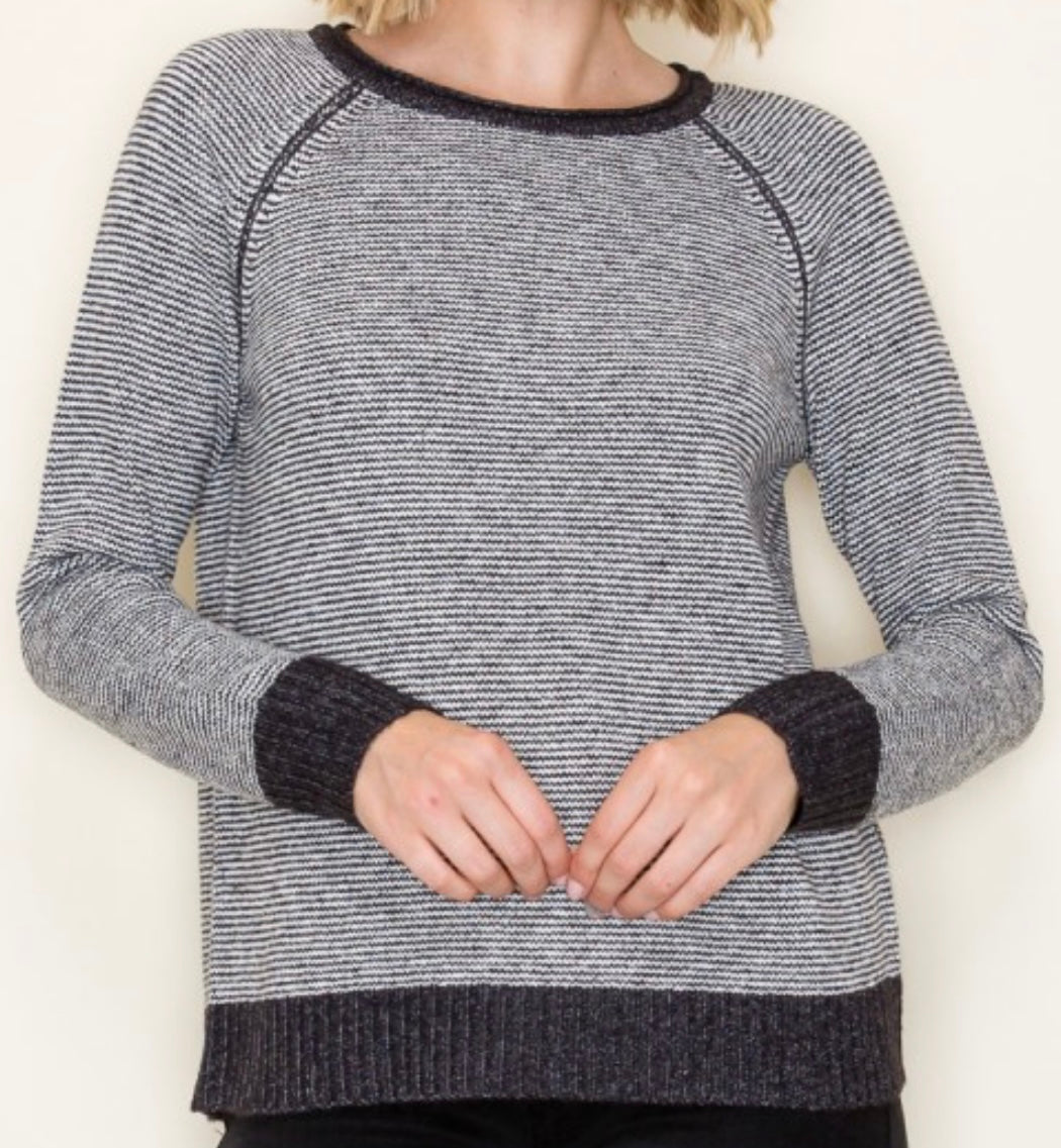 Claire Pinstripe Pullover in Gun Metal