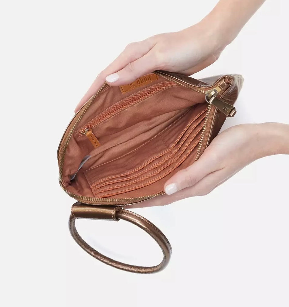 Sable Hobo Wristlet in Bronze Patent Leather