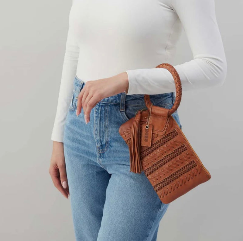 Sable Hobo Wristlet in Harvest Wheat Washed Leather