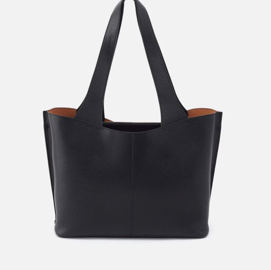 Vida Hobo Tote in Black Micro Pebbled Leather