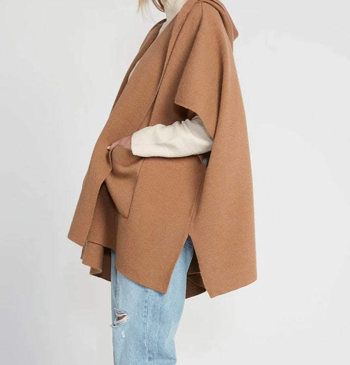 Jackie Hooded Cape in Taupe