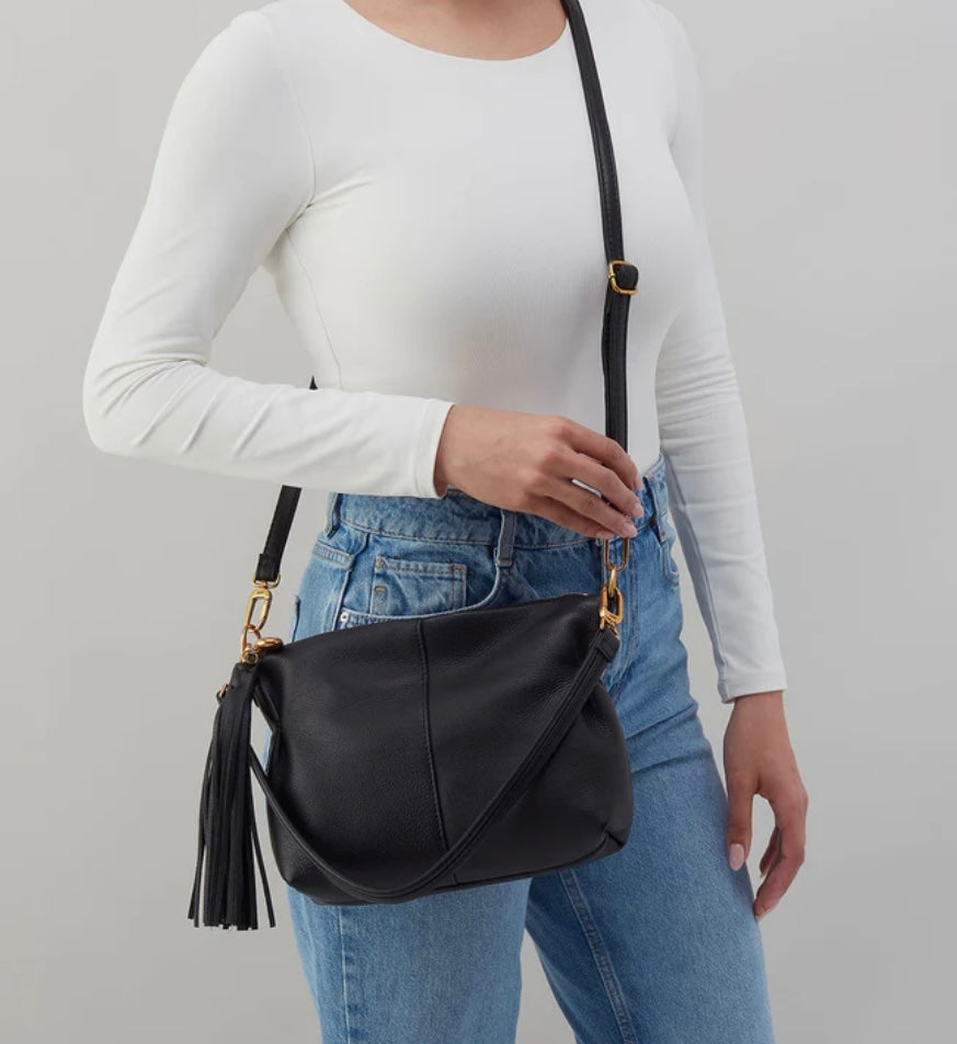Kori Hobo Crossbody in Black Pebbled Leather