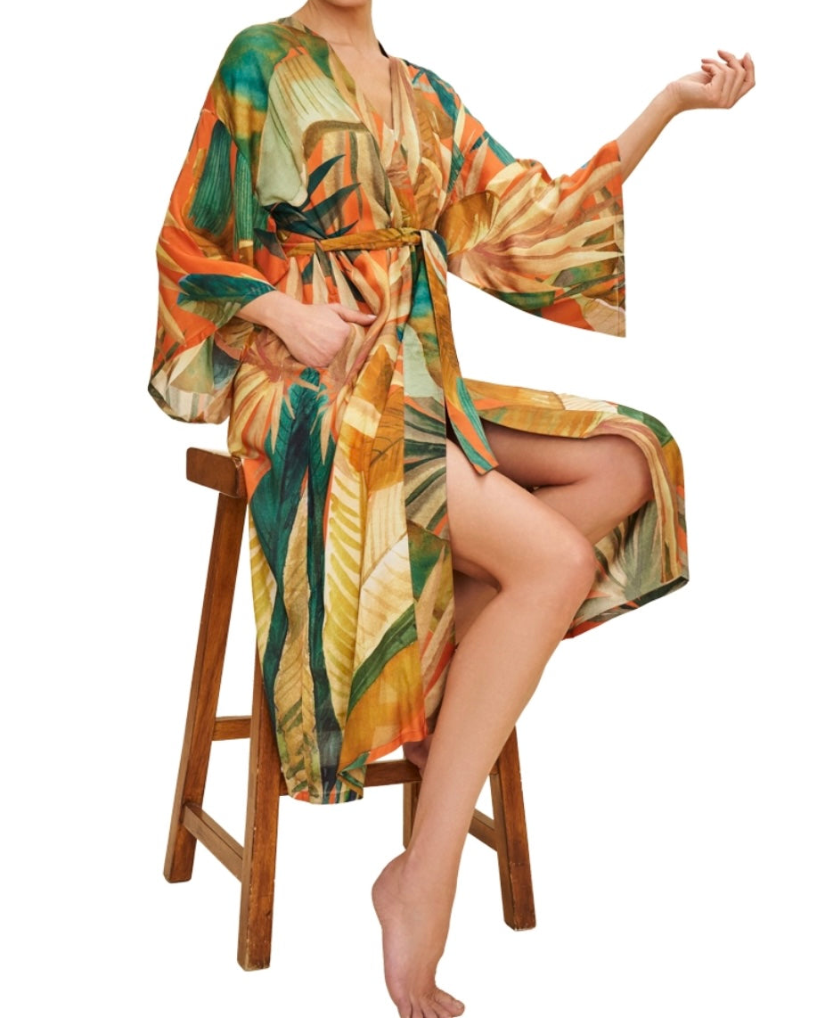 Painted Palms Kimono Gown