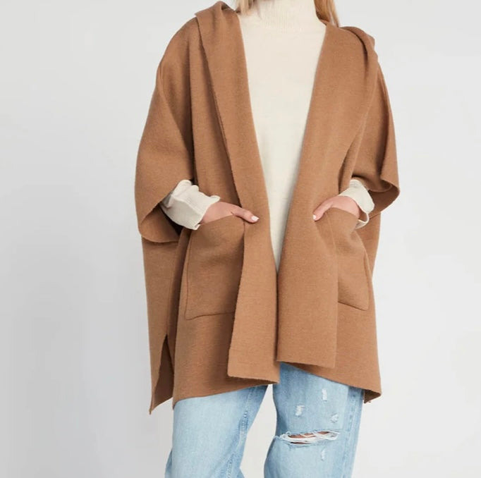 Jackie Hooded Cape in Taupe