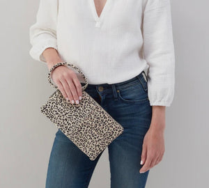 Sable Hobo Wristlet in Printed Leather Mini Leopard