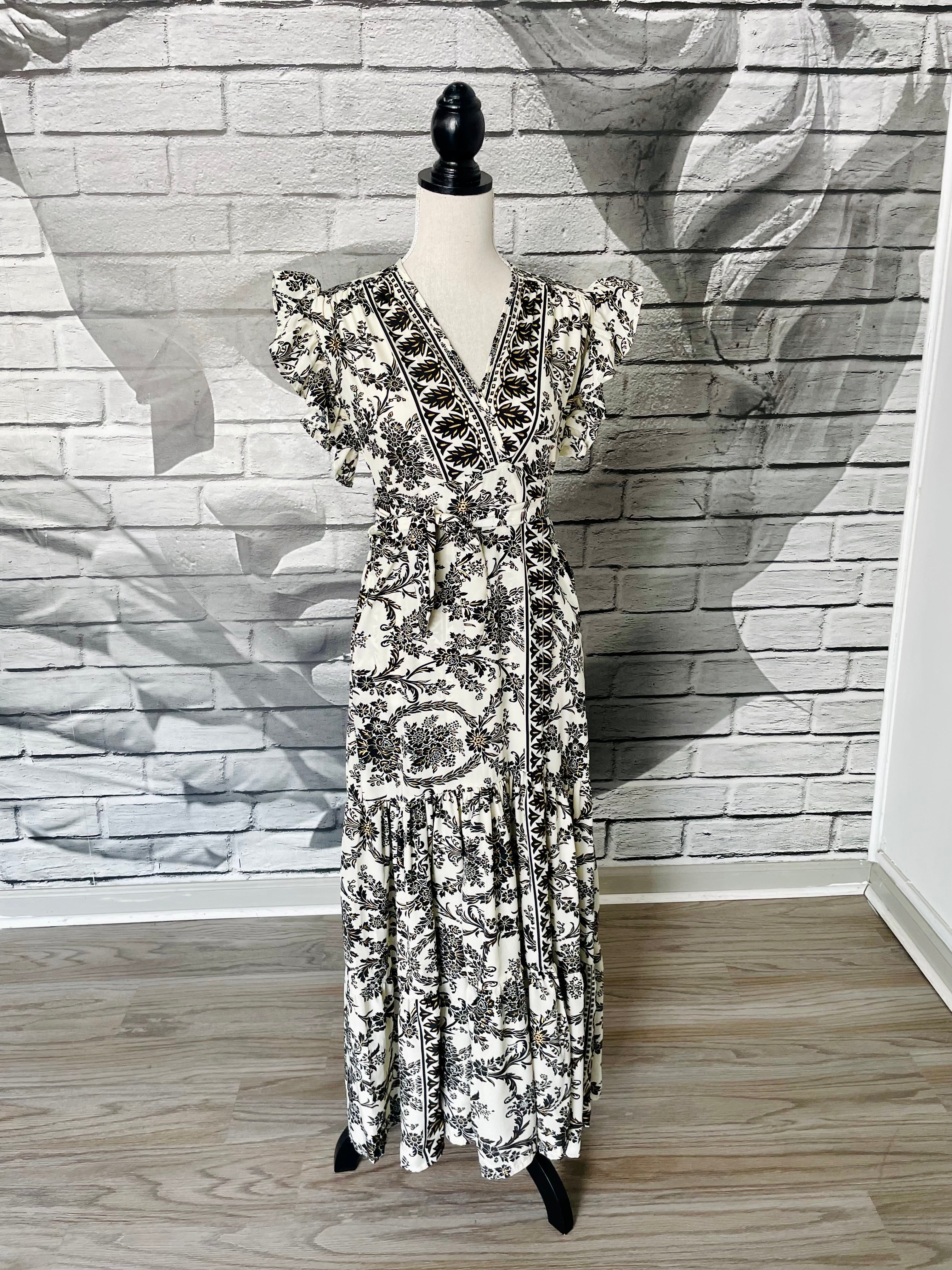 Margaret Wrap Dress with Pockets in Black and White
