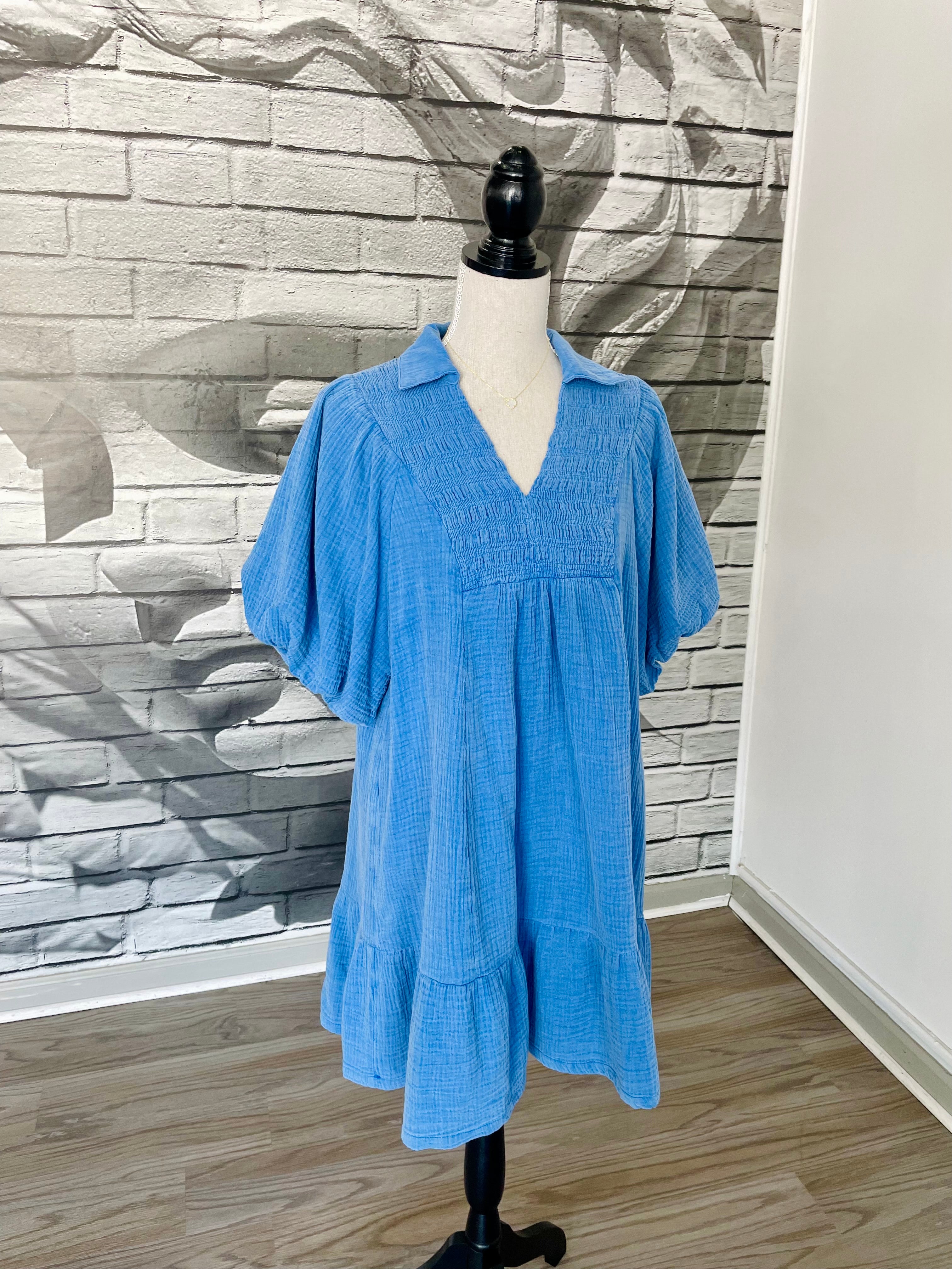 Maddy Gauze Dress in Blue