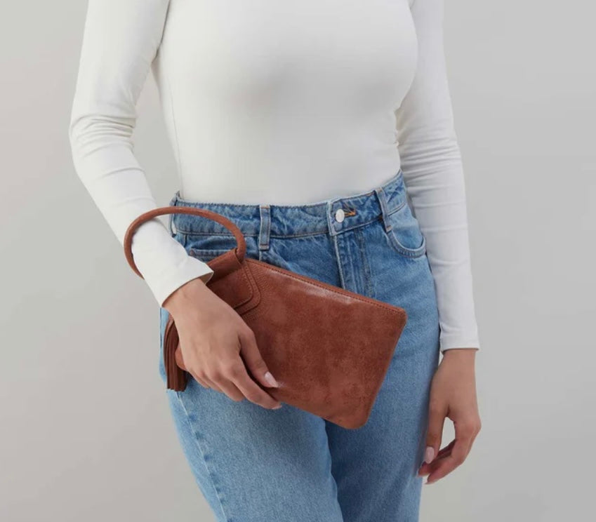 Sable Hobo Wristlet in Burnished Saddle Buffed Leather