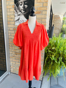 Maddy Gauze Dress in Tomato