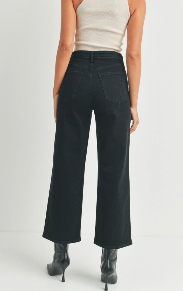 High Rise Cargo Pocket Wide Leg in Black
