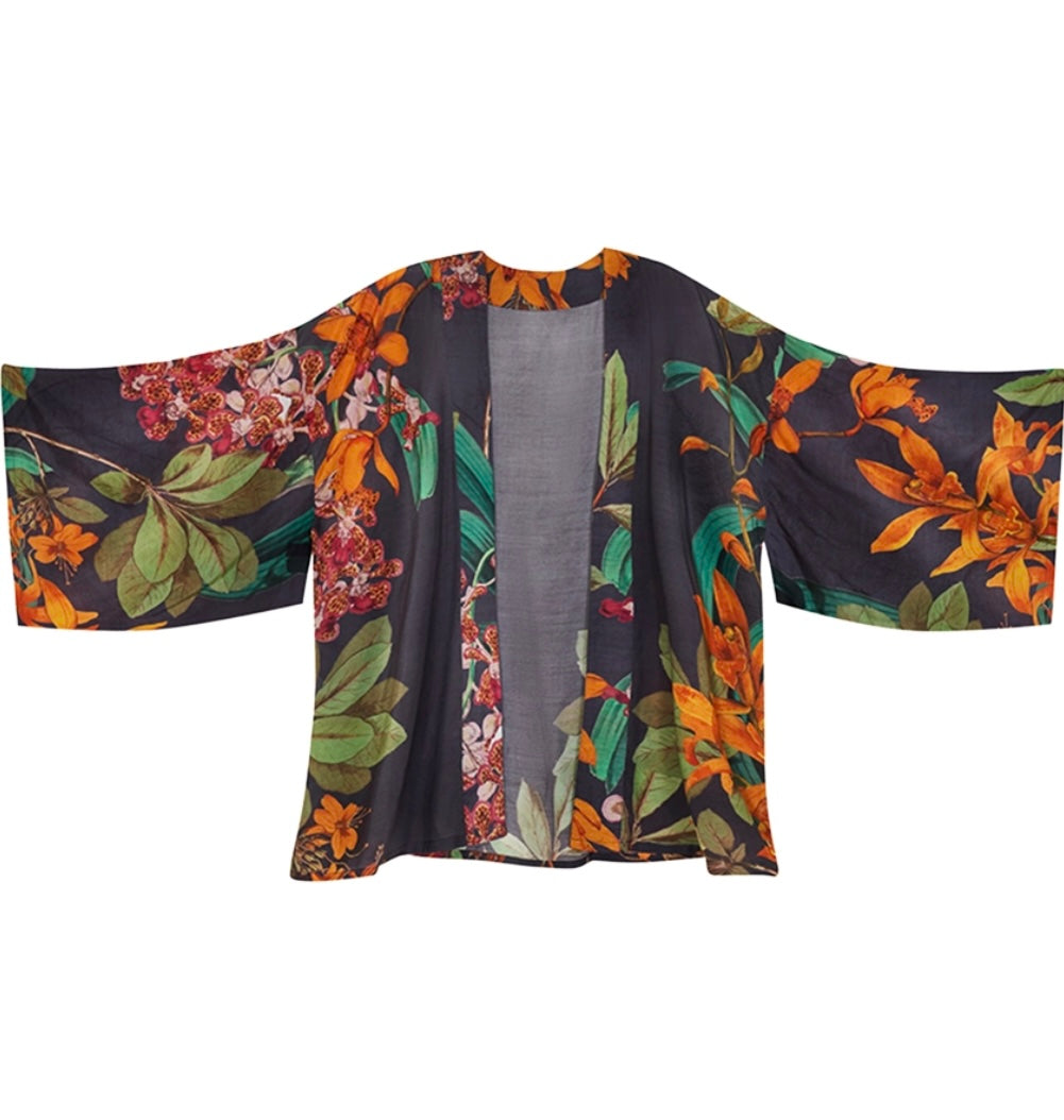 Botany Bliss in Charcoal Kimono Jacket