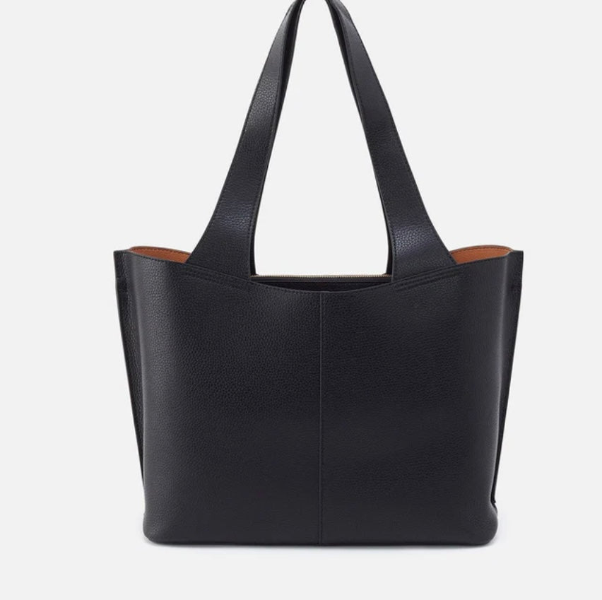Vida Hobo Tote in Black Micro Pebbled Leather