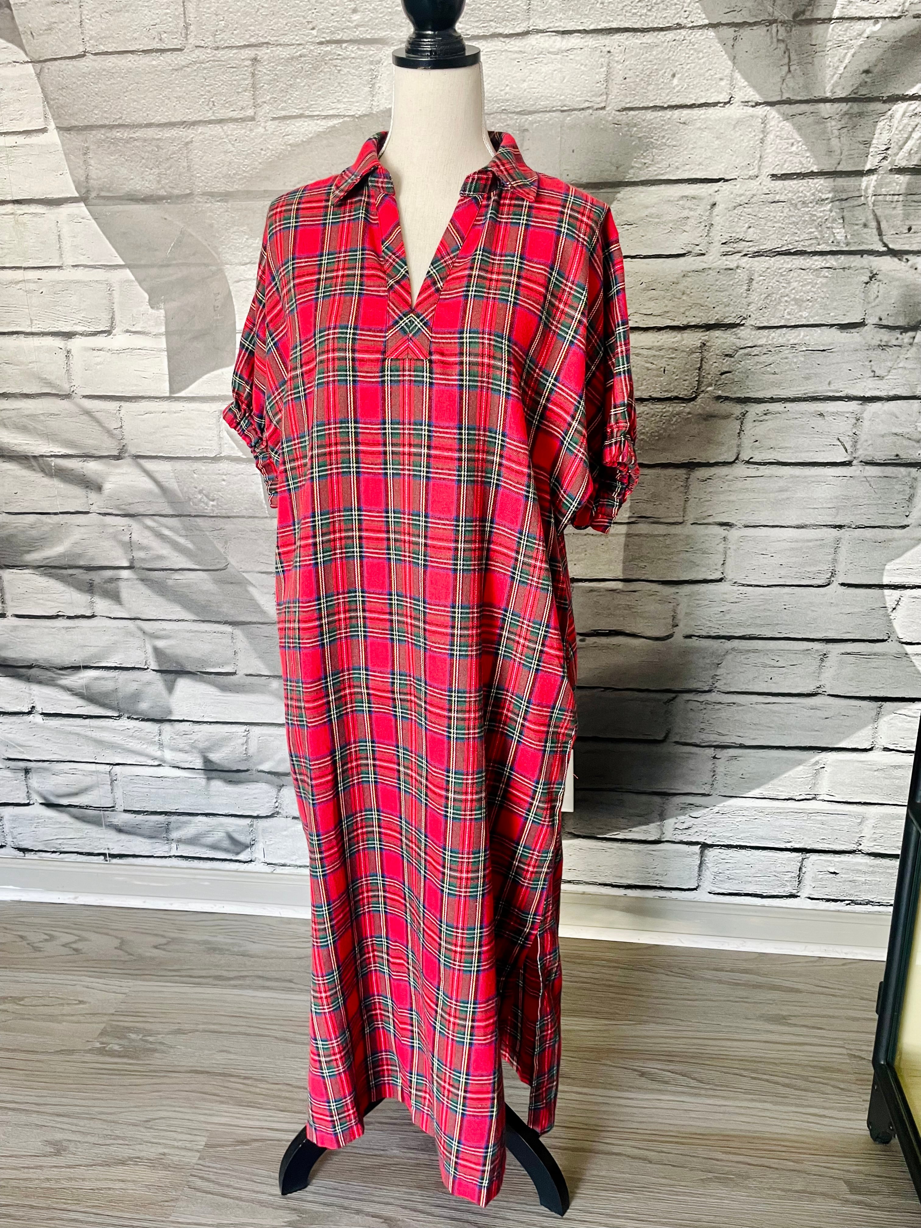 Angela Plaid Dress in Red