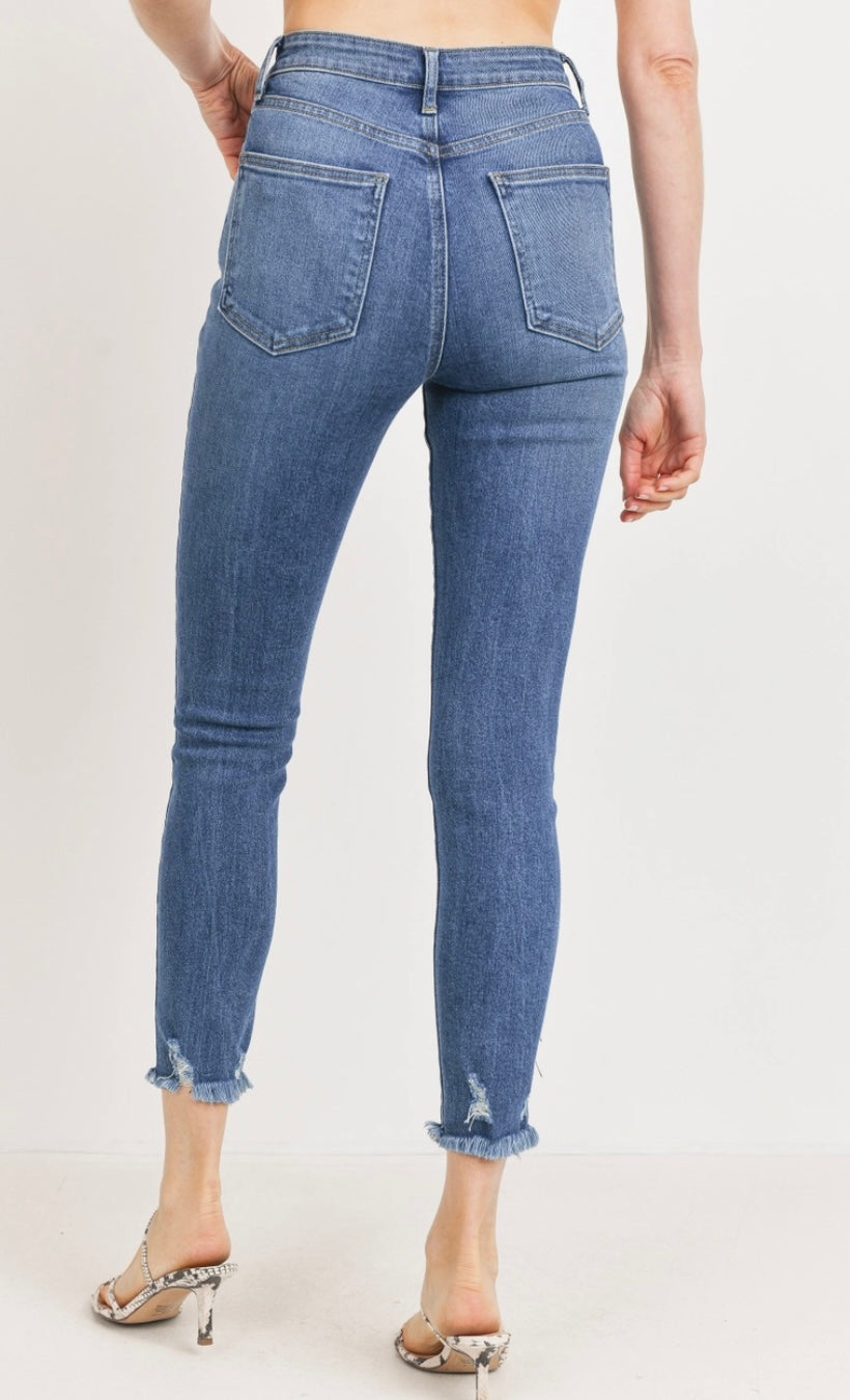 High Rise Distressed Fray Skinny
