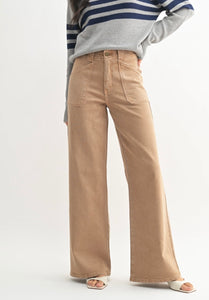 Patch Pocket Wide Leg Flare in Vintage Khaki