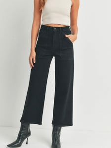 High Rise Cargo Pocket Wide Leg in Black