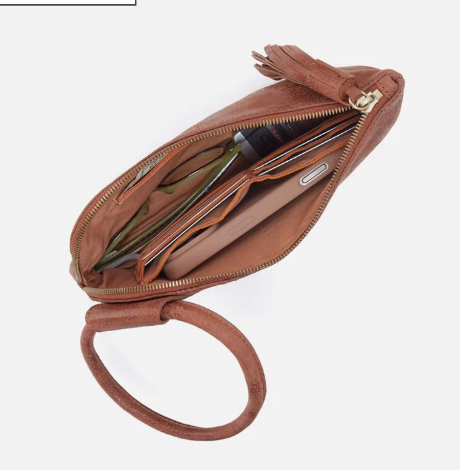 Sable Hobo Wristlet in Burnished Saddle Buffed Leather