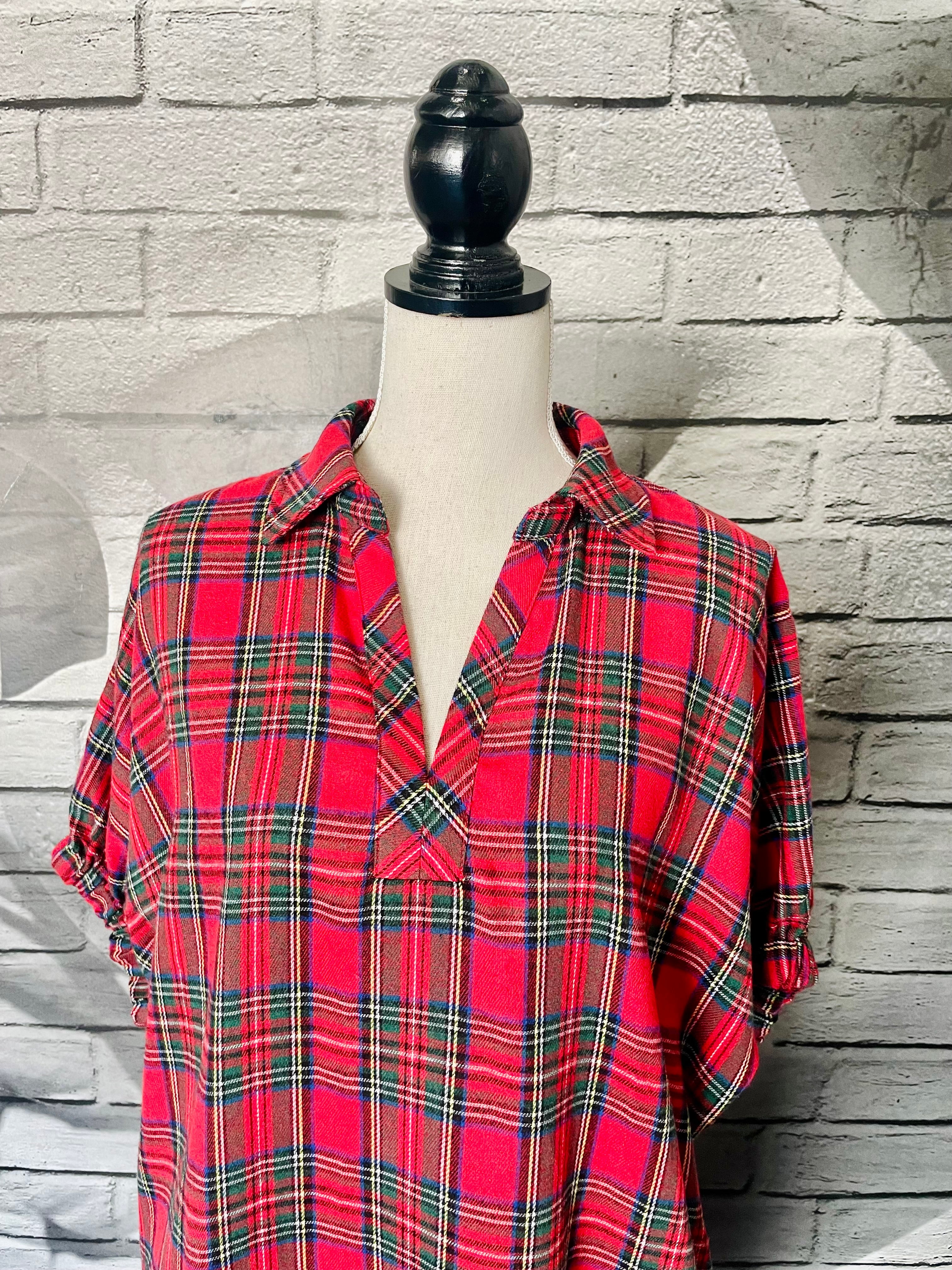 Angela Plaid Dress in Red