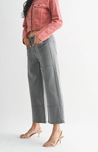 High Rise Cropped Wide Leg Jean in Storm Grey