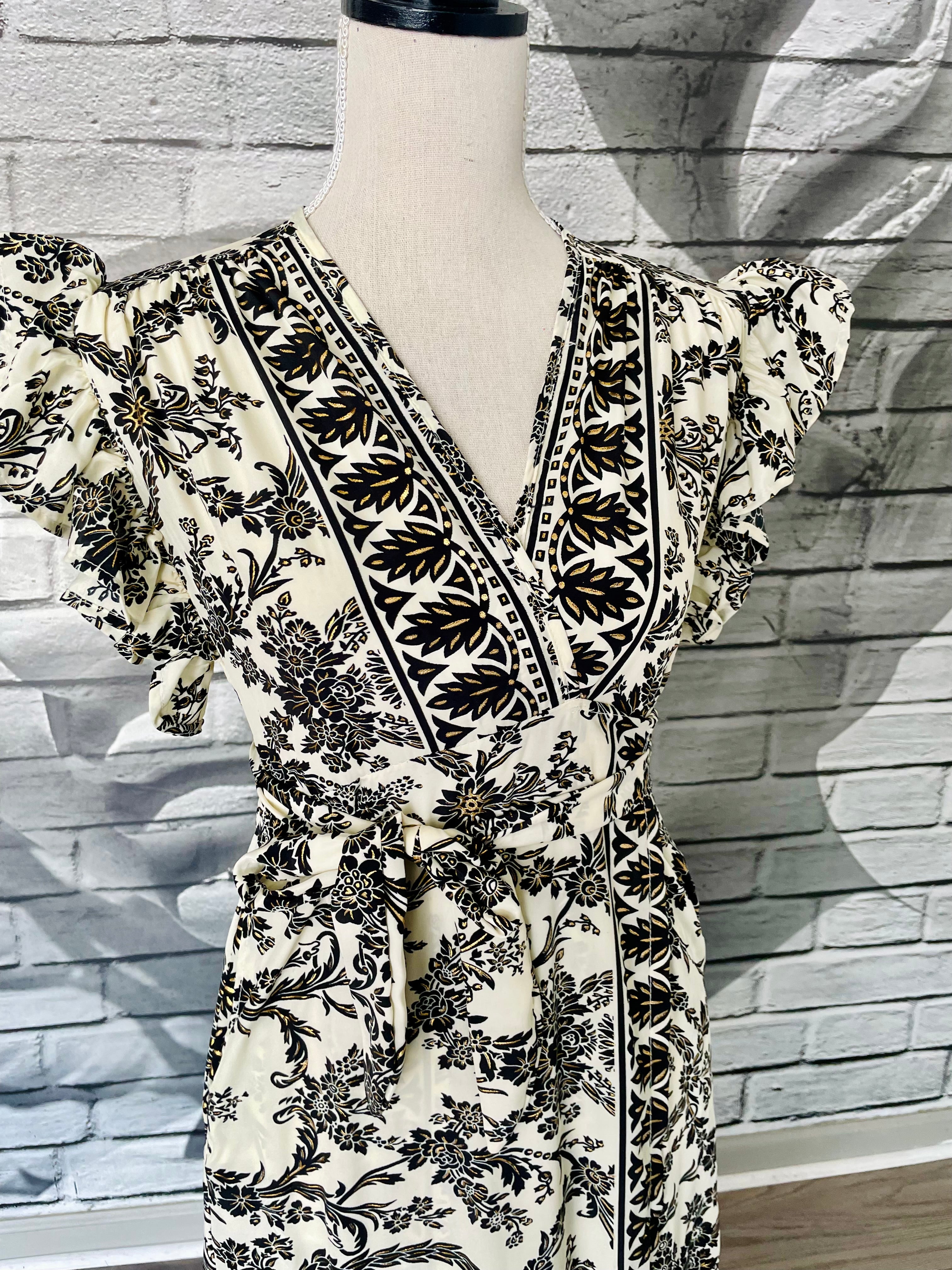 Margaret Wrap Dress with Pockets in Black and White