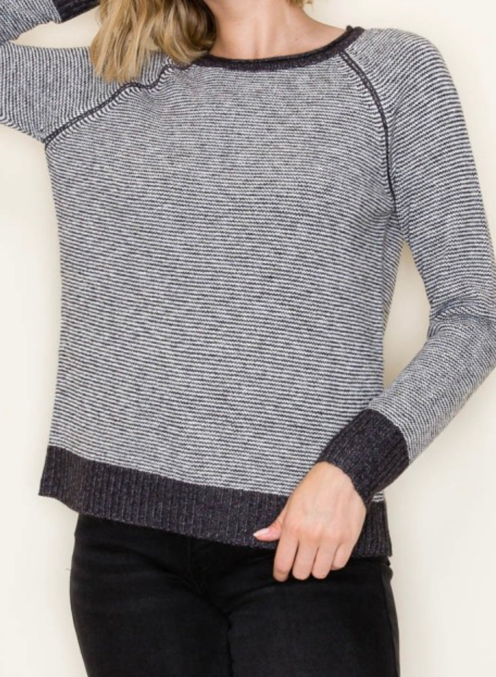 Claire Pinstripe Pullover in Gun Metal