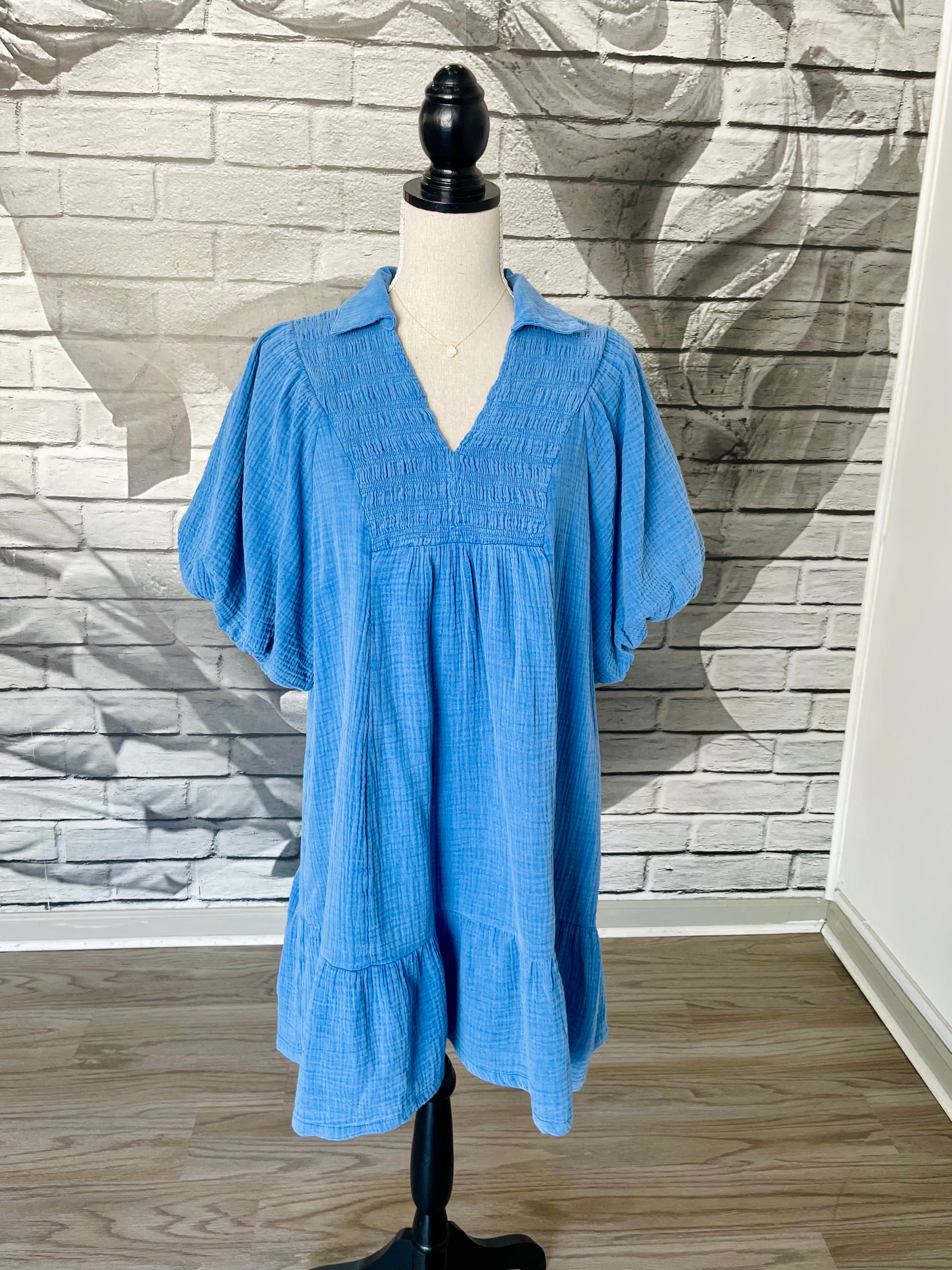 Maddy Gauze Dress in Blue