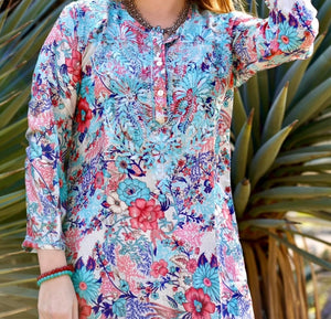 Ashley Embroidered Tunic in Turquoise