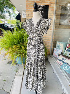 Margaret Wrap Dress with Pockets in Black and White