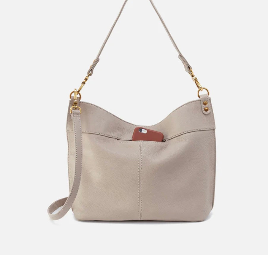 Pier Hobo Shoulder Bag in Taupe Pebbled Leather