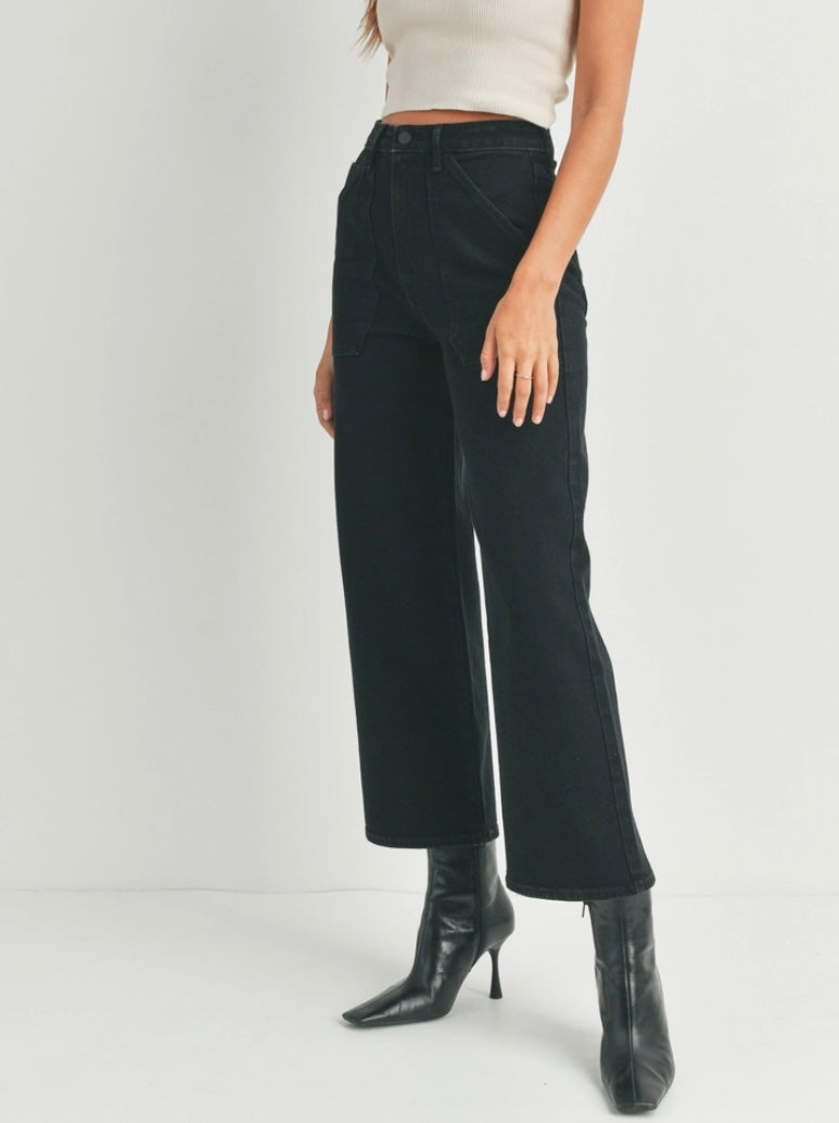 High Rise Cargo Pocket Wide Leg in Black