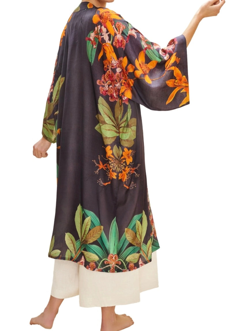 Botany Bliss Kimono Gown in Charcoal