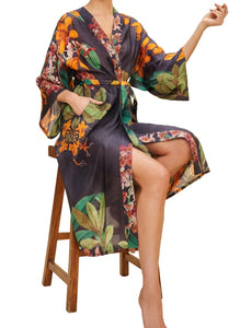Botany Bliss Kimono Gown in Charcoal