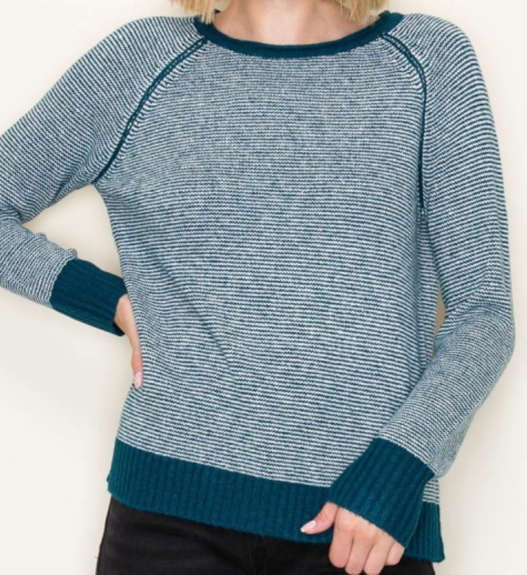 Claire Pinstripe Pullover in Teal