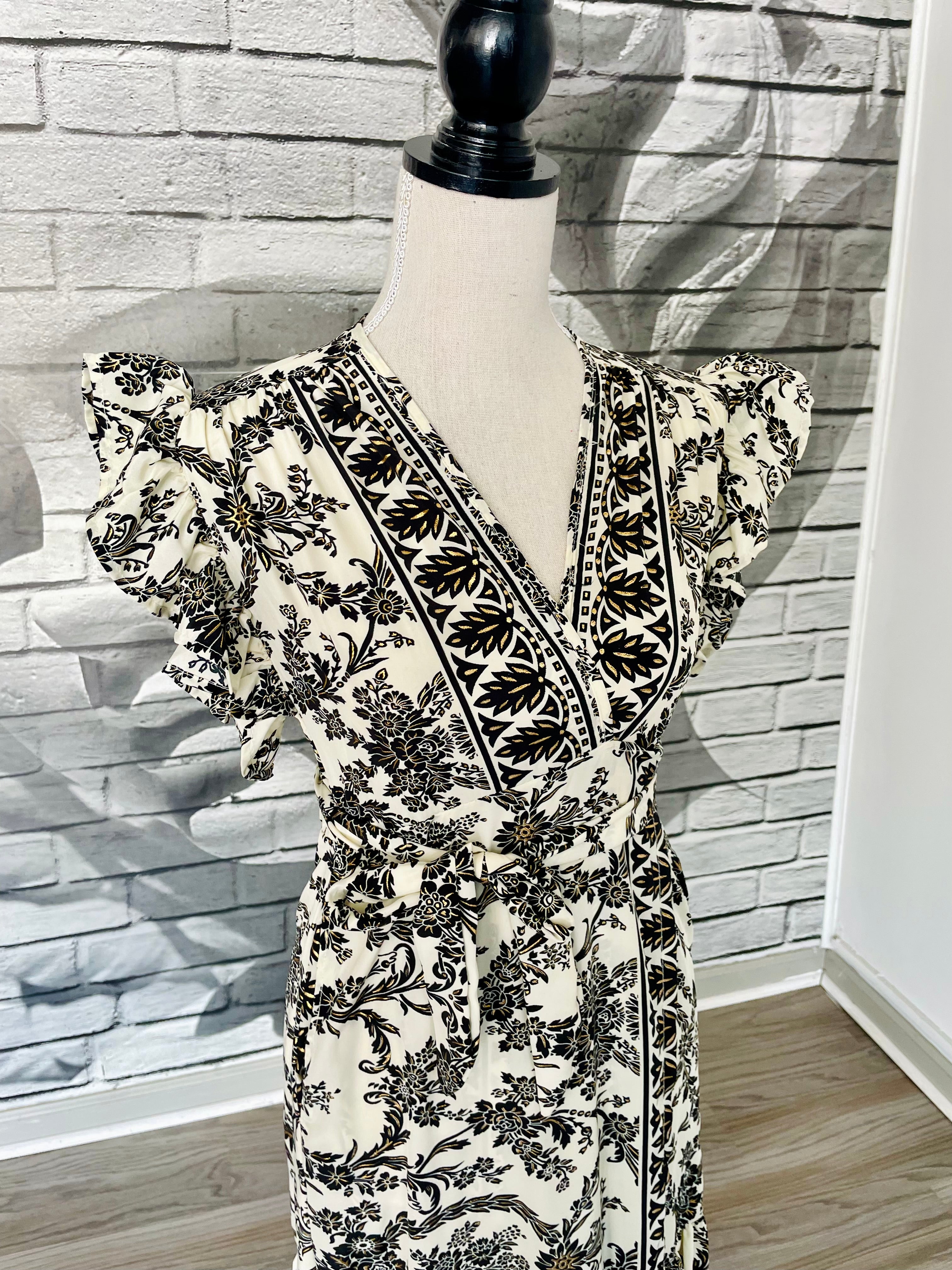 Margaret Wrap Dress with Pockets in Black and White