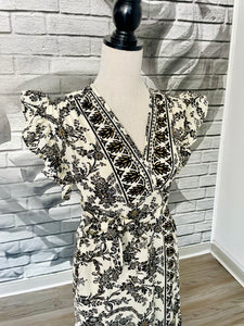 Margaret Wrap Dress with Pockets in Black and White