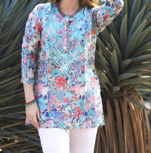 Ashley Embroidered Tunic in Turquoise