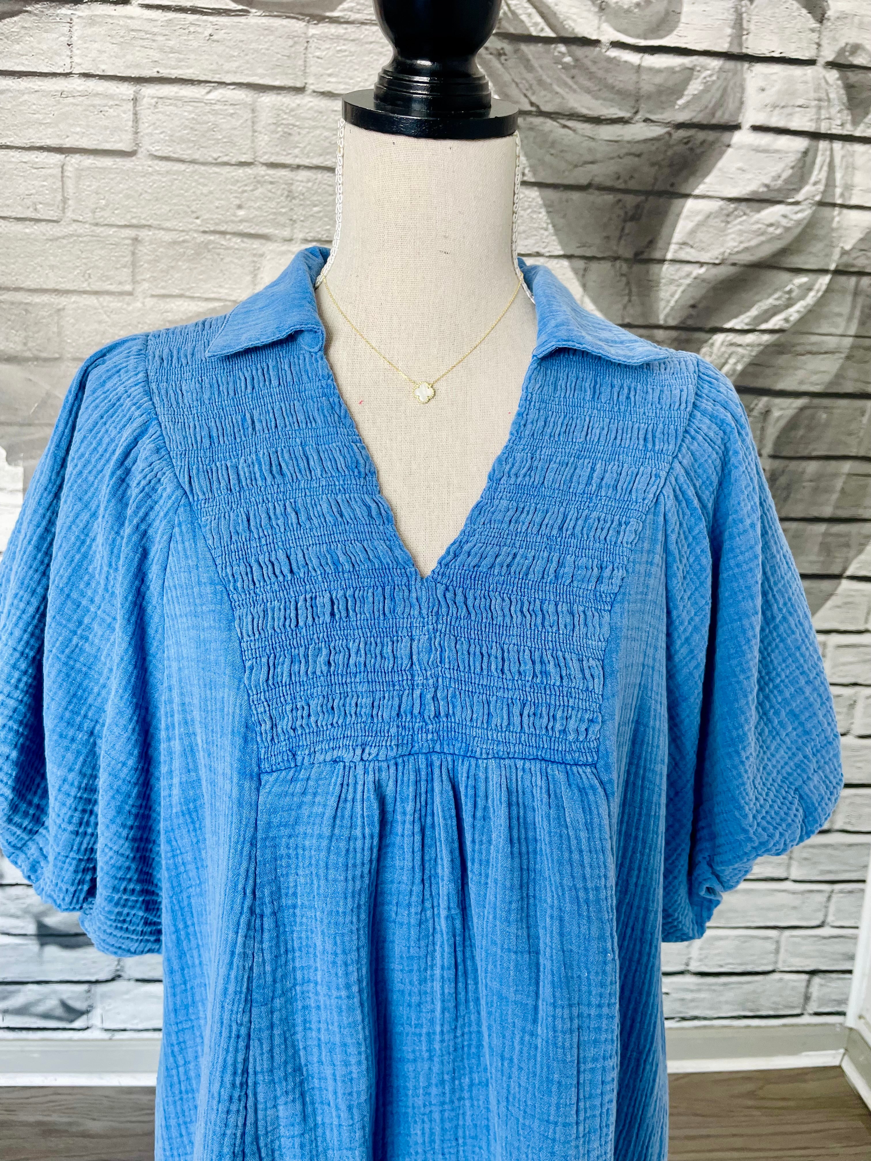 Maddy Gauze Dress in Blue