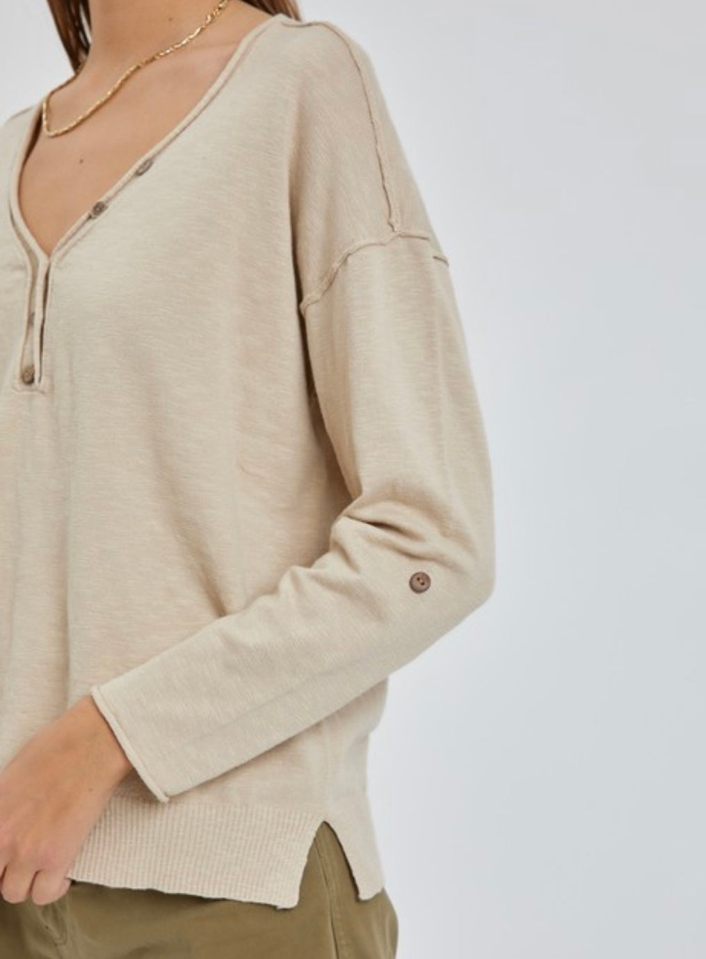 Regan V-Neck Blouse in Oat