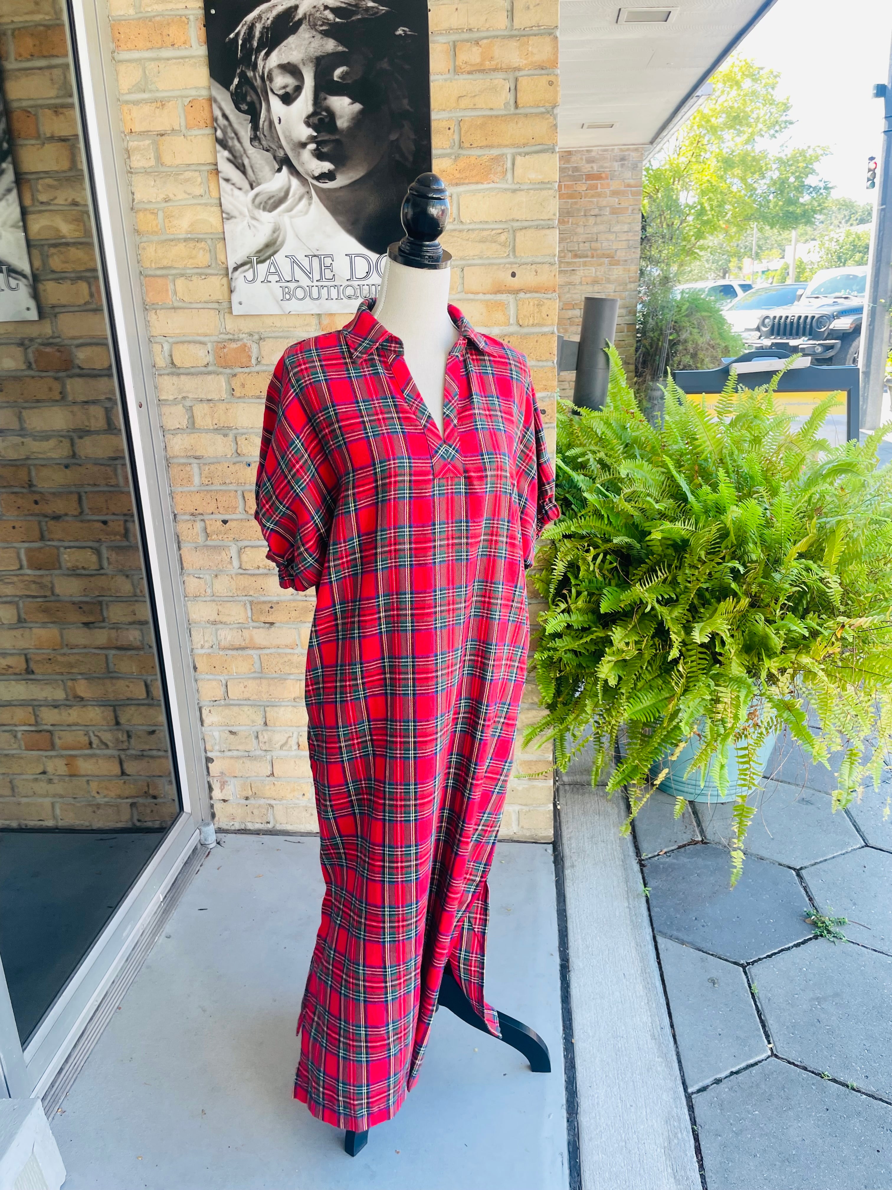 Angela Plaid Dress in Red