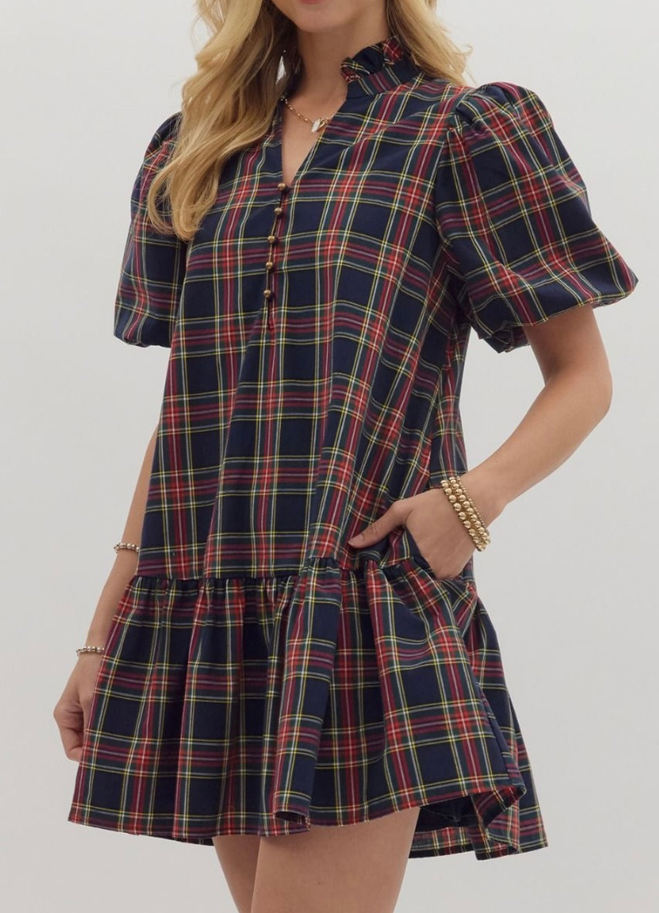 Kayla Dress in Navy Plaid