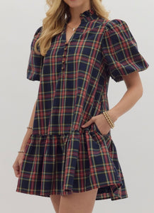 Kayla Dress in Navy Plaid