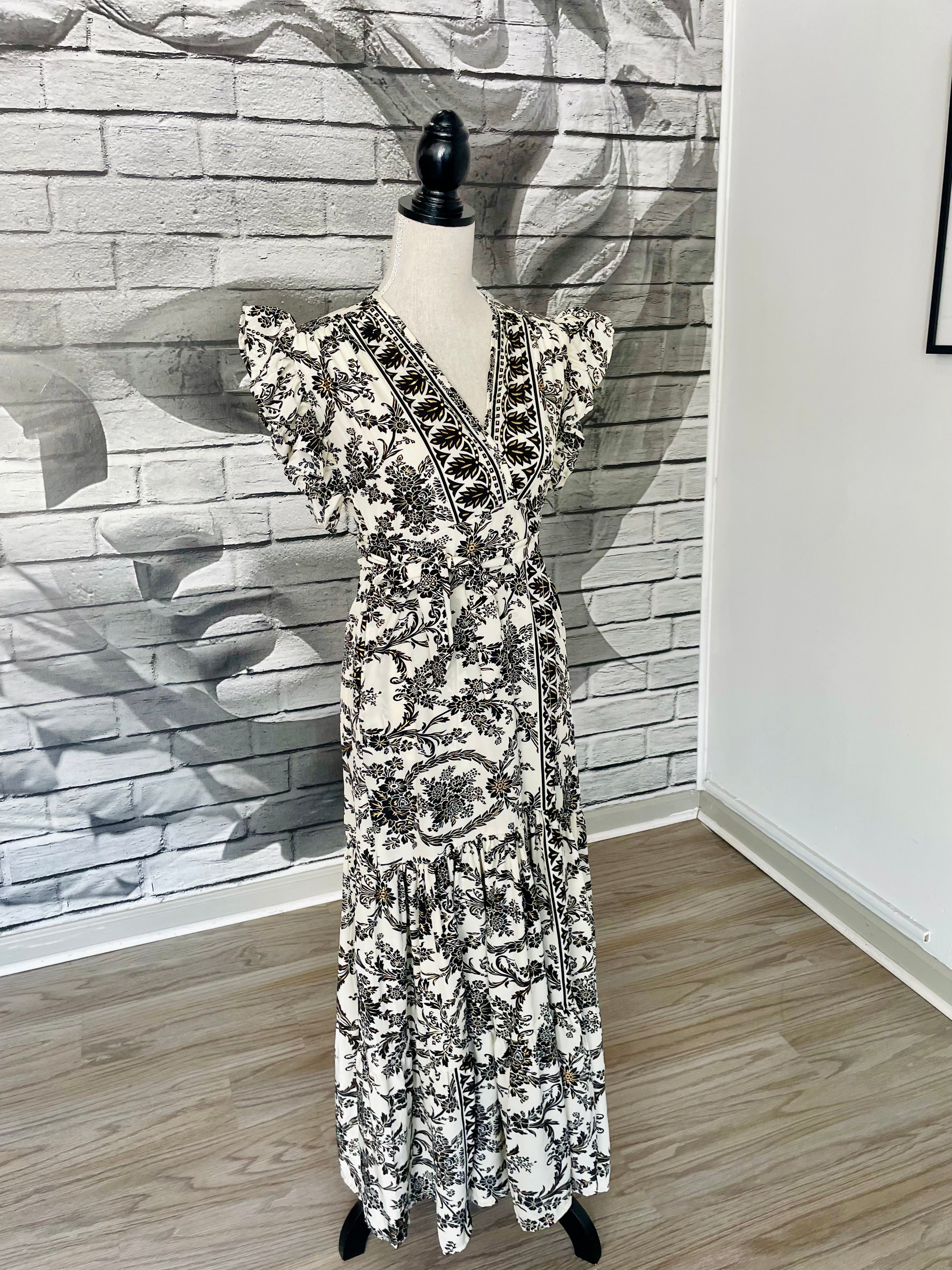 Margaret Wrap Dress with Pockets in Black and White