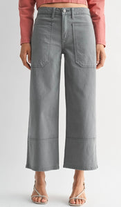 High Rise Cropped Wide Leg Jean in Storm Grey
